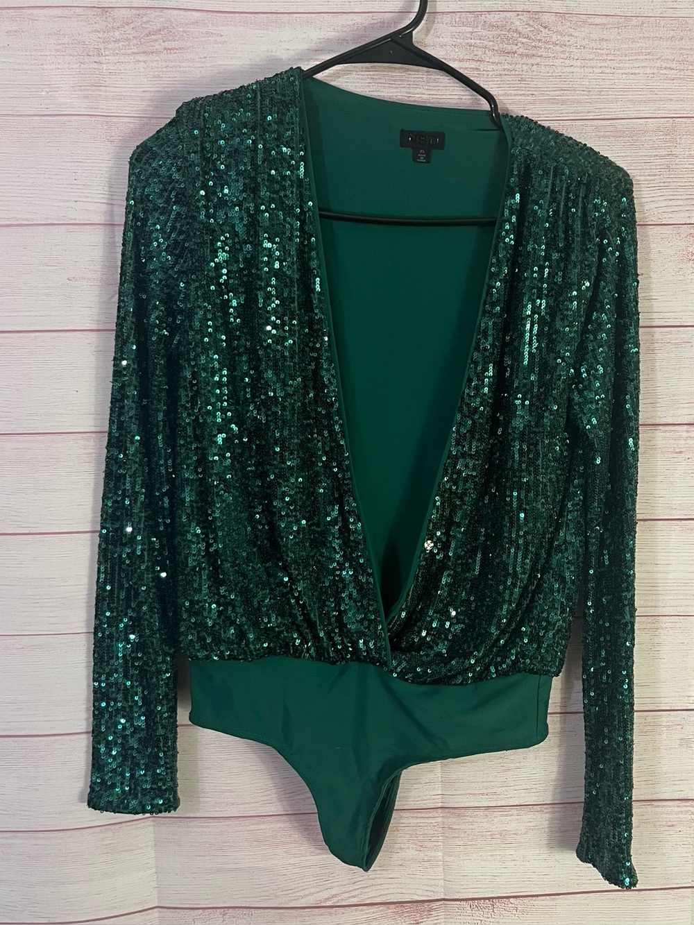 NBD Sloane Emerald Green Sequin Bodysuit Size XS